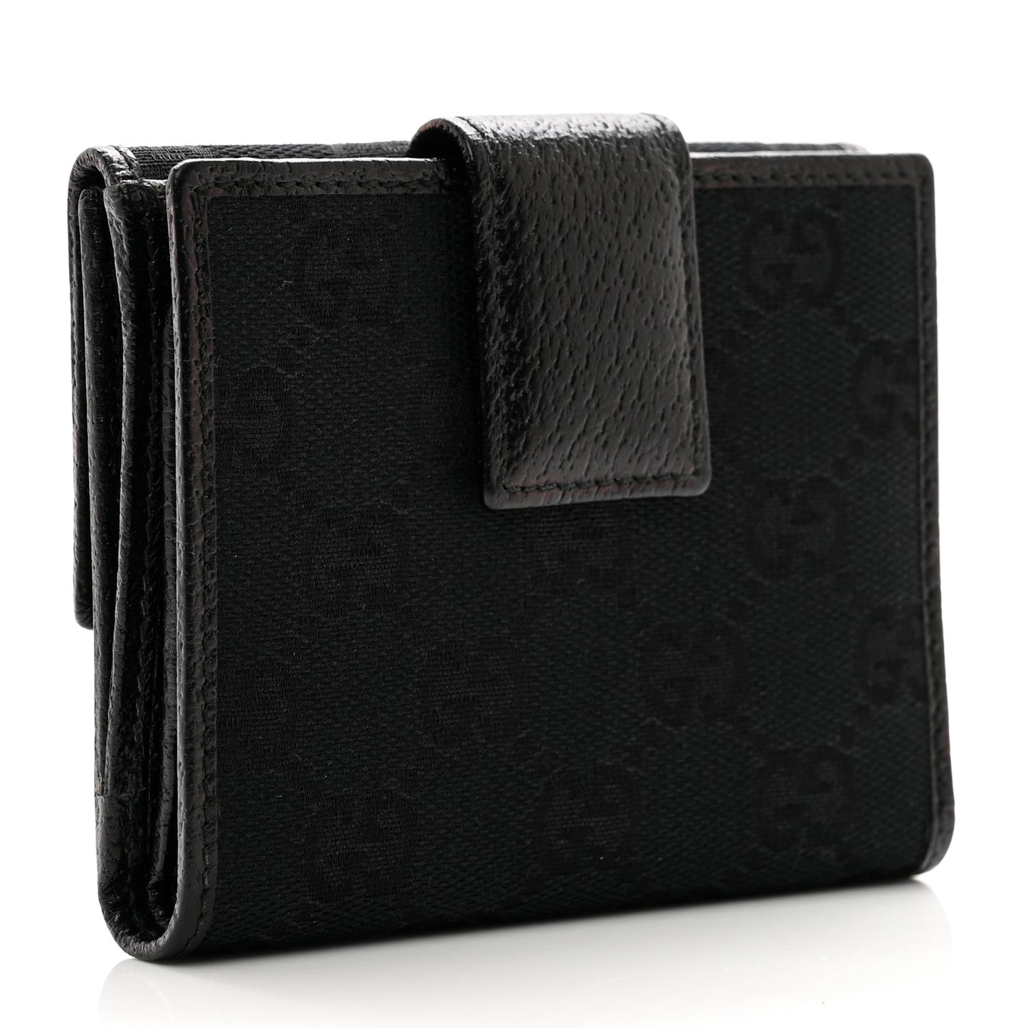Monogram Textured Calfskin Metal Bar French Flap Wallet Black