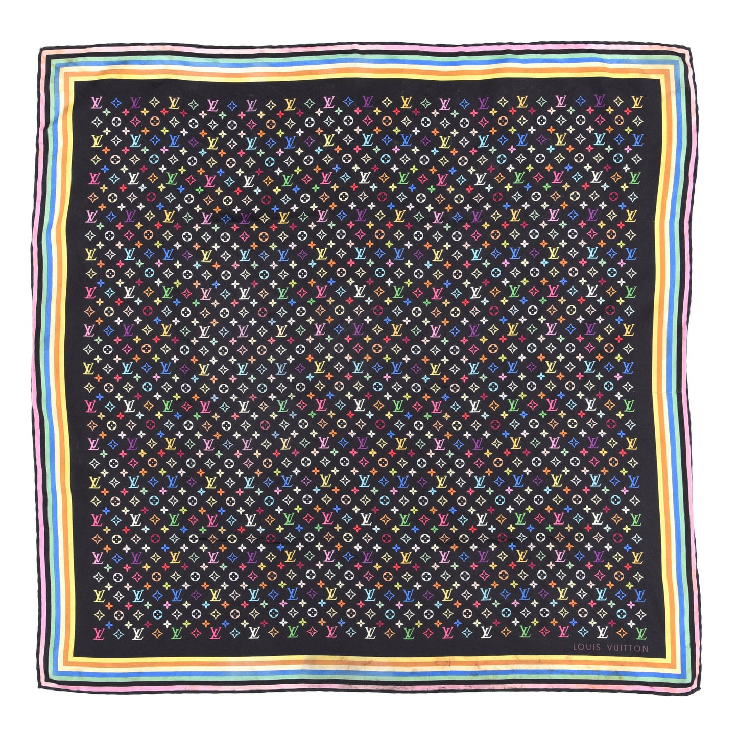 Silk Monogram Multicolor Square Scarf Black