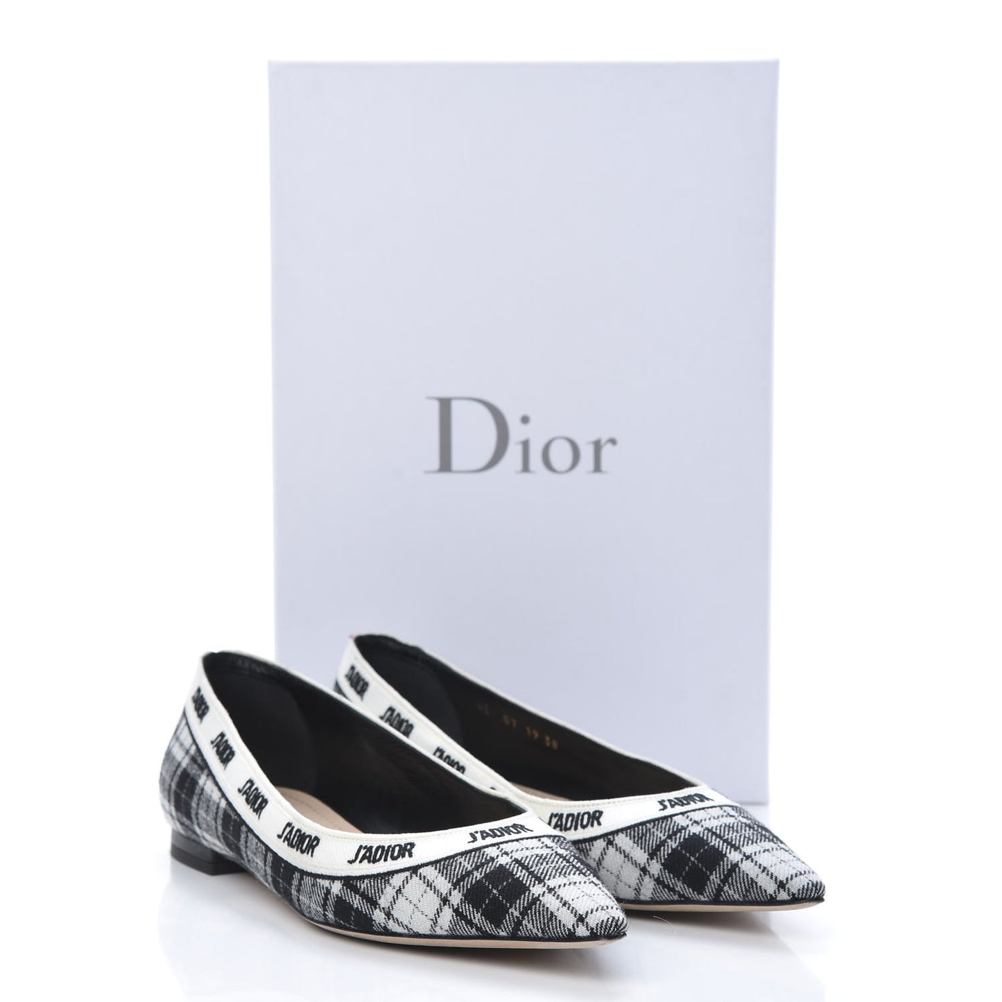 Canvas Tartan J'Adior Embroidered Ballet Flats 38 Black White