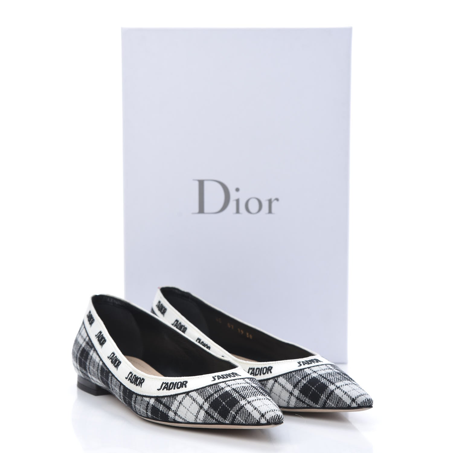 Christian Dior Canvas Tartan J'Adior Embroidered Ballet Flats 38 Black White 11 of 11