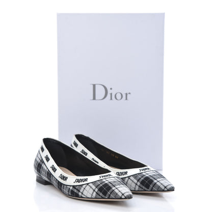 Christian Dior Canvas Tartan J'Adior Embroidered Ballet Flats 38 Black White 11 of 11
