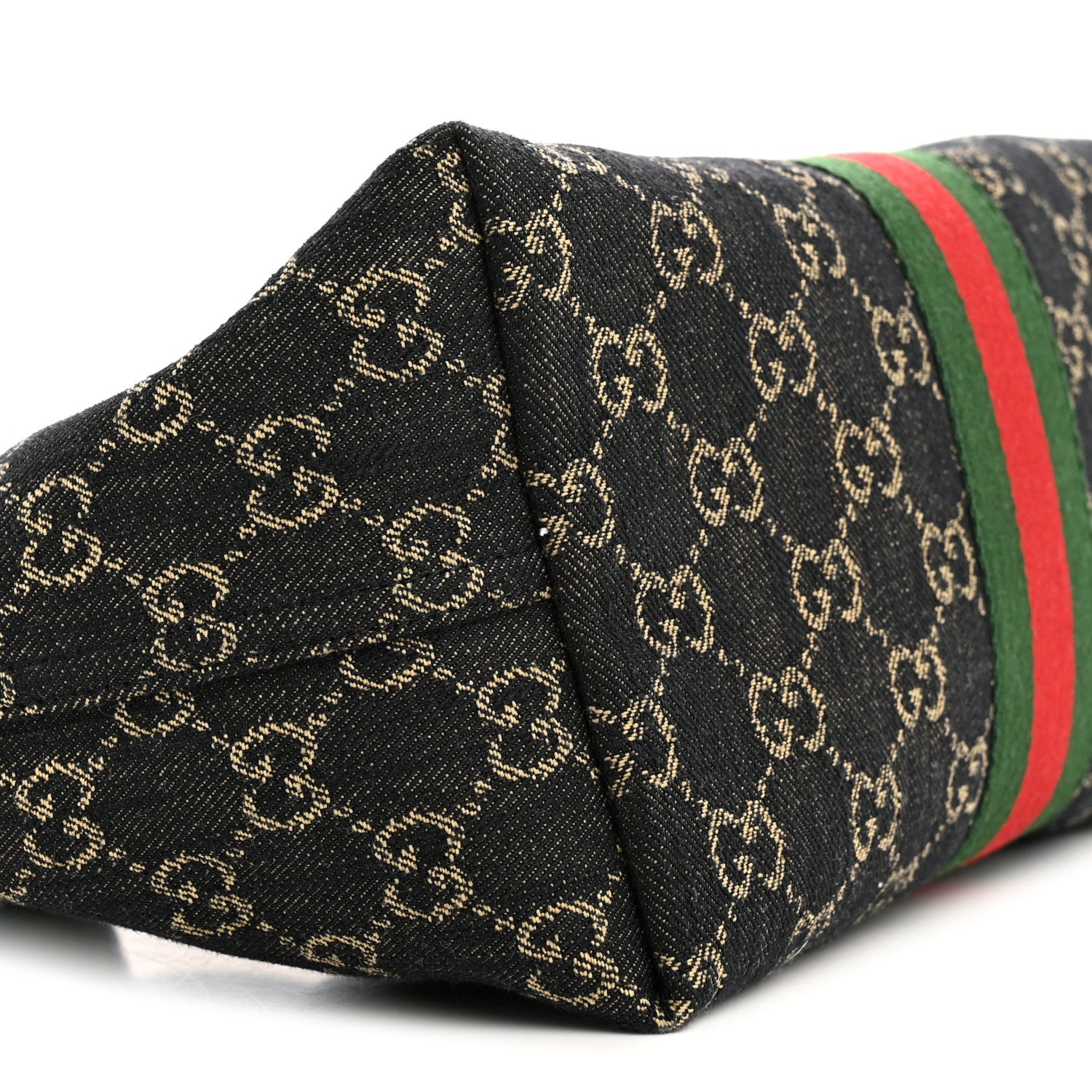 Gucci Denim GG Monogram Web Small Giglio Tote Black Ivory 9 of 10
