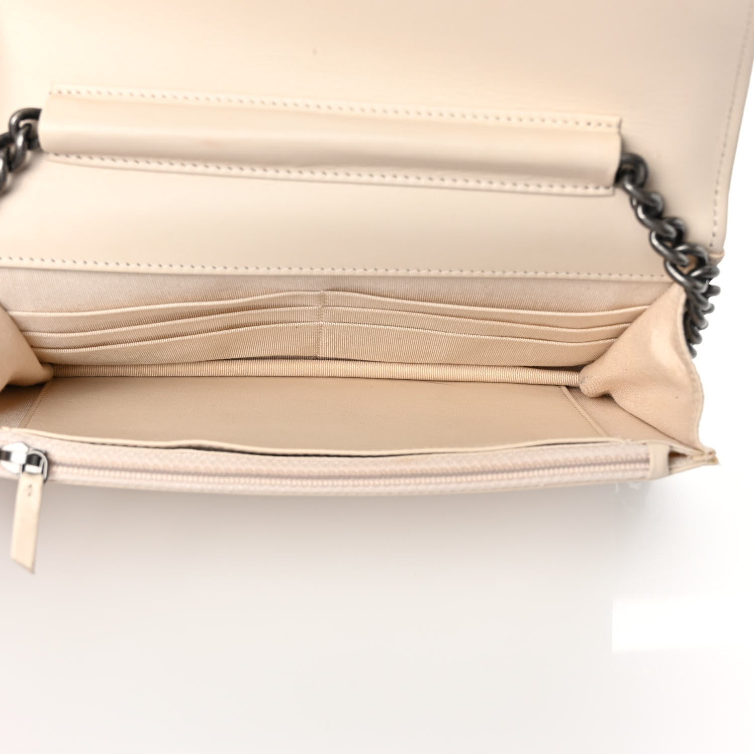 Chanel Caviar Chevron Quilted Boy Wallet On Chain WOC Light Beige 5 of 10