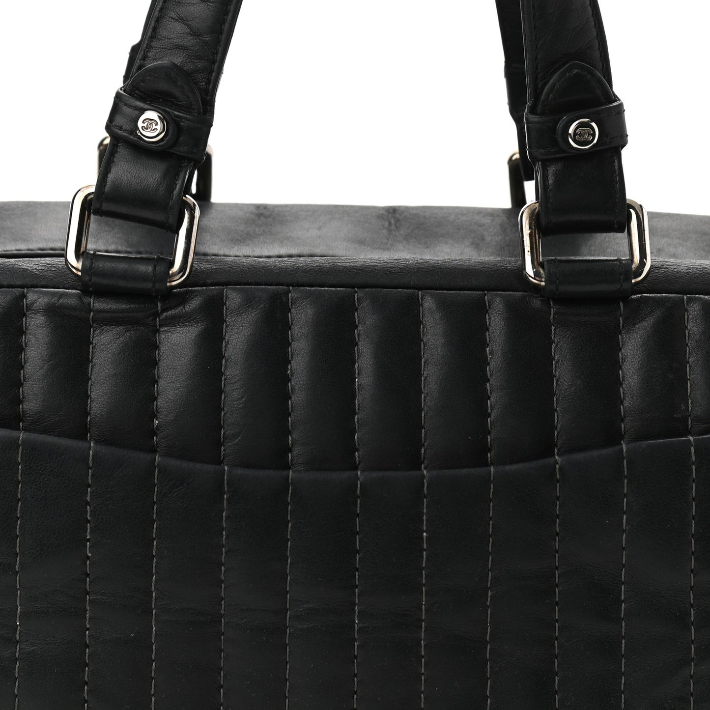 Lambskin Vertical Quilted Mademoiselle Satchel Black