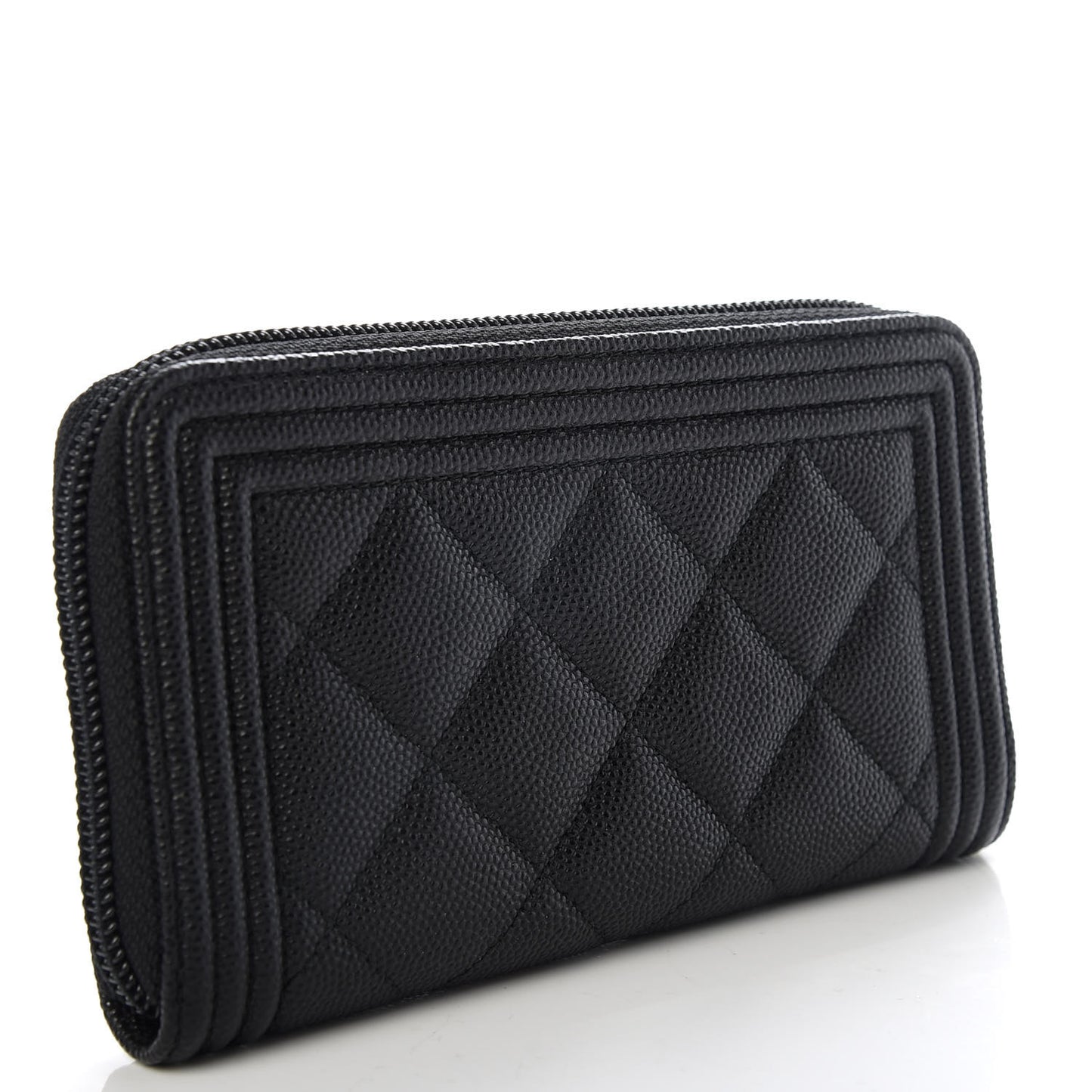 Caviar Quilted Small Boy Zip Around Wallet Black