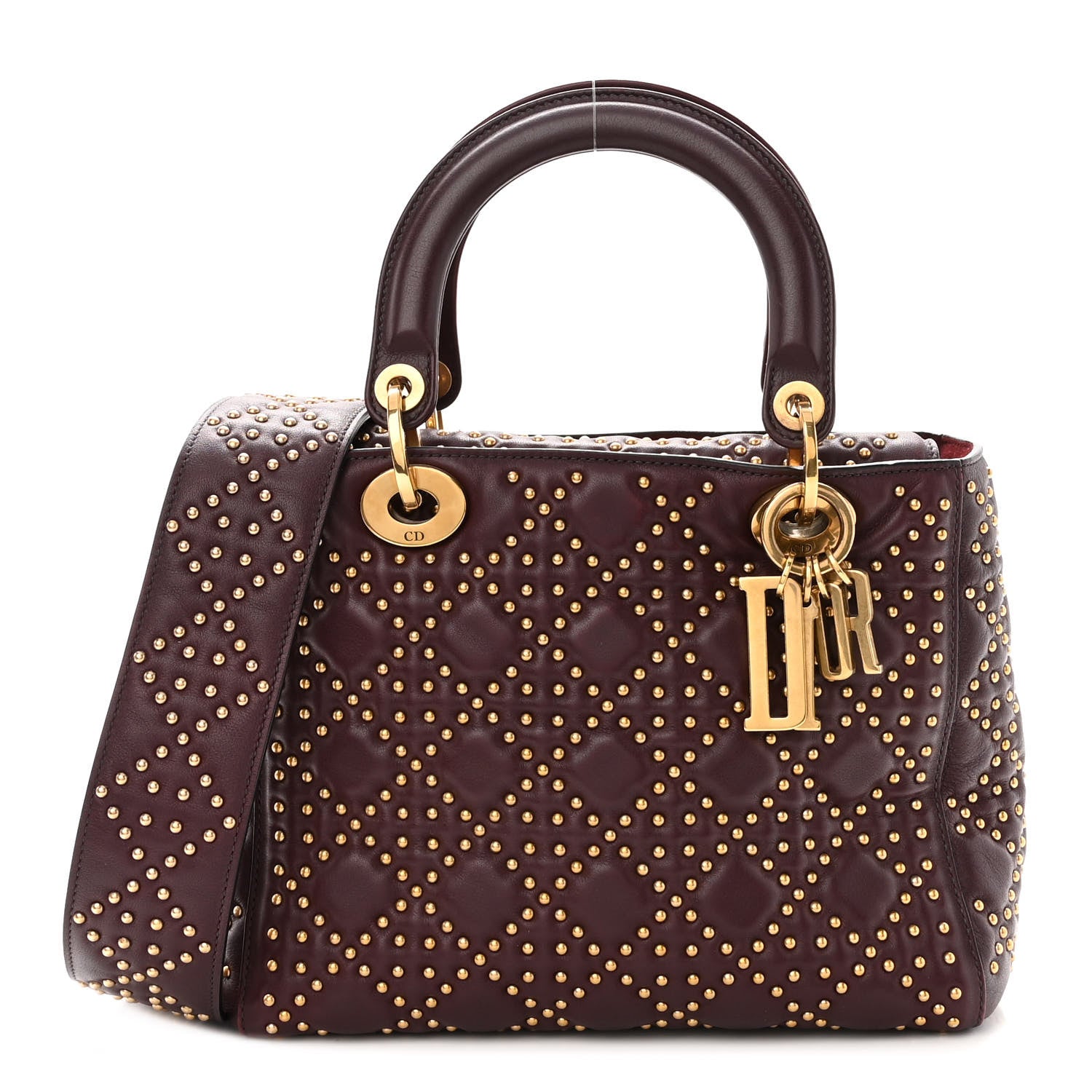 Christian Dior Calfskin Cannage Studded Medium Supple Lady Dior Deep Amaranth 1 of 9