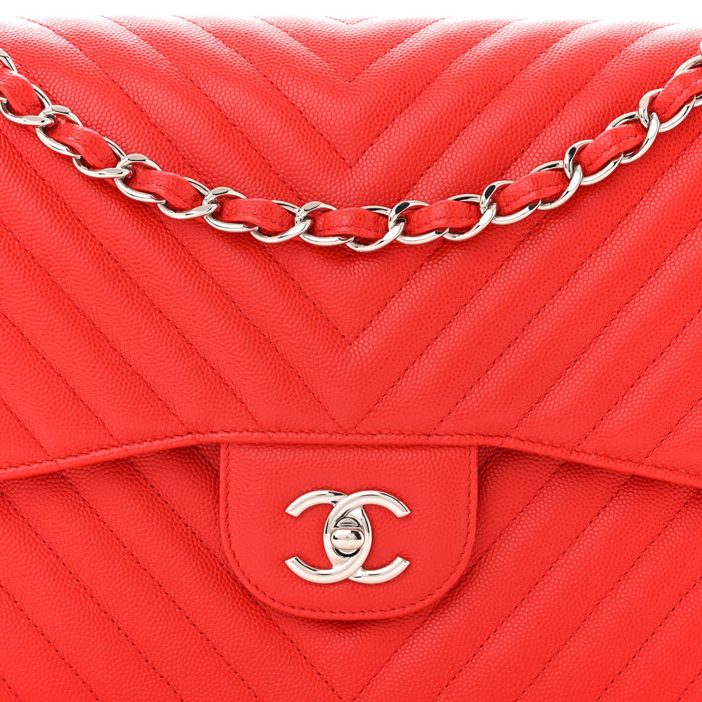Caviar Chevron Quilted Jumbo Double Flap Red