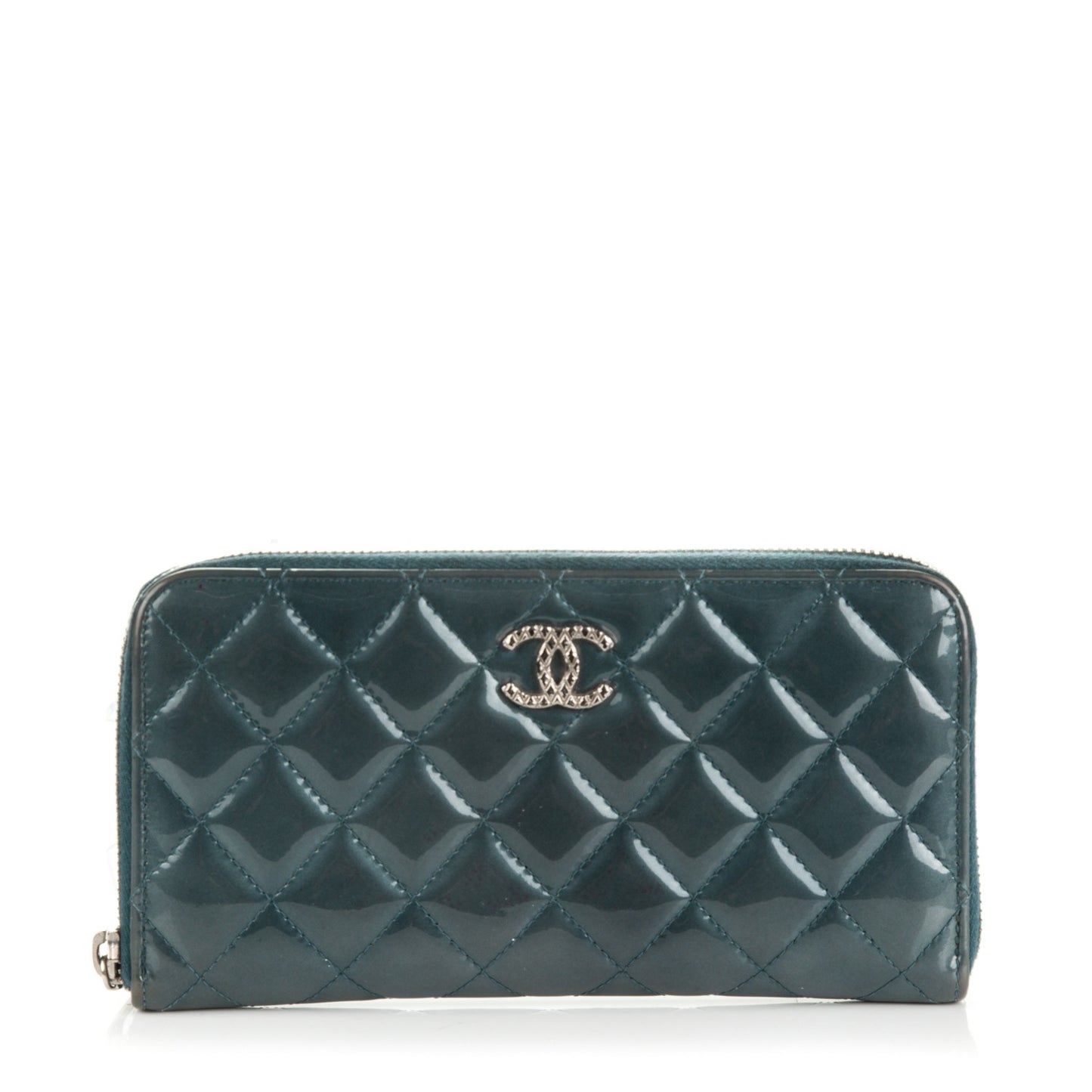 Patent Quilted Brilliant Zip Around Wallet Blue