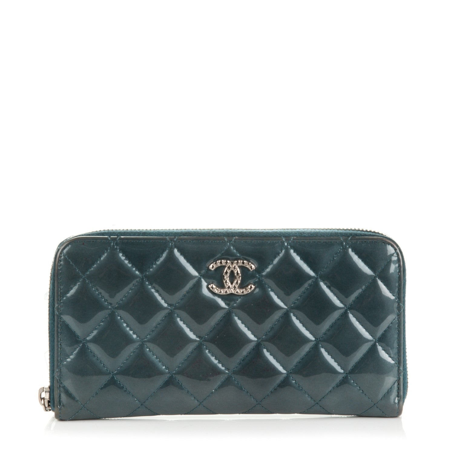 Chanel Patent Quilted Brilliant Zip Around Wallet Blue 1 of 9