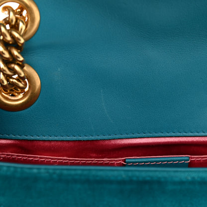 Gucci Velvet Matelasse Mini GG Marmont Shoulder Bag Pavone Cyan 8 of 12