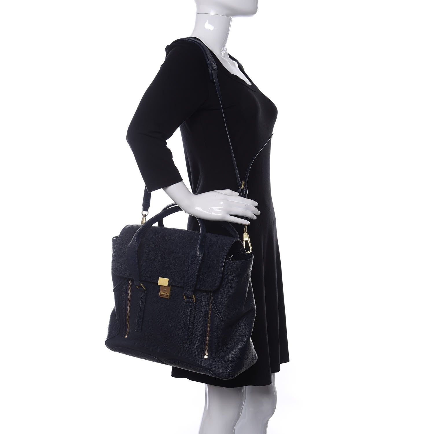 3.1 Phillip Lim Textured Calfskin Large Pashli Satchel Ink 2 of 18