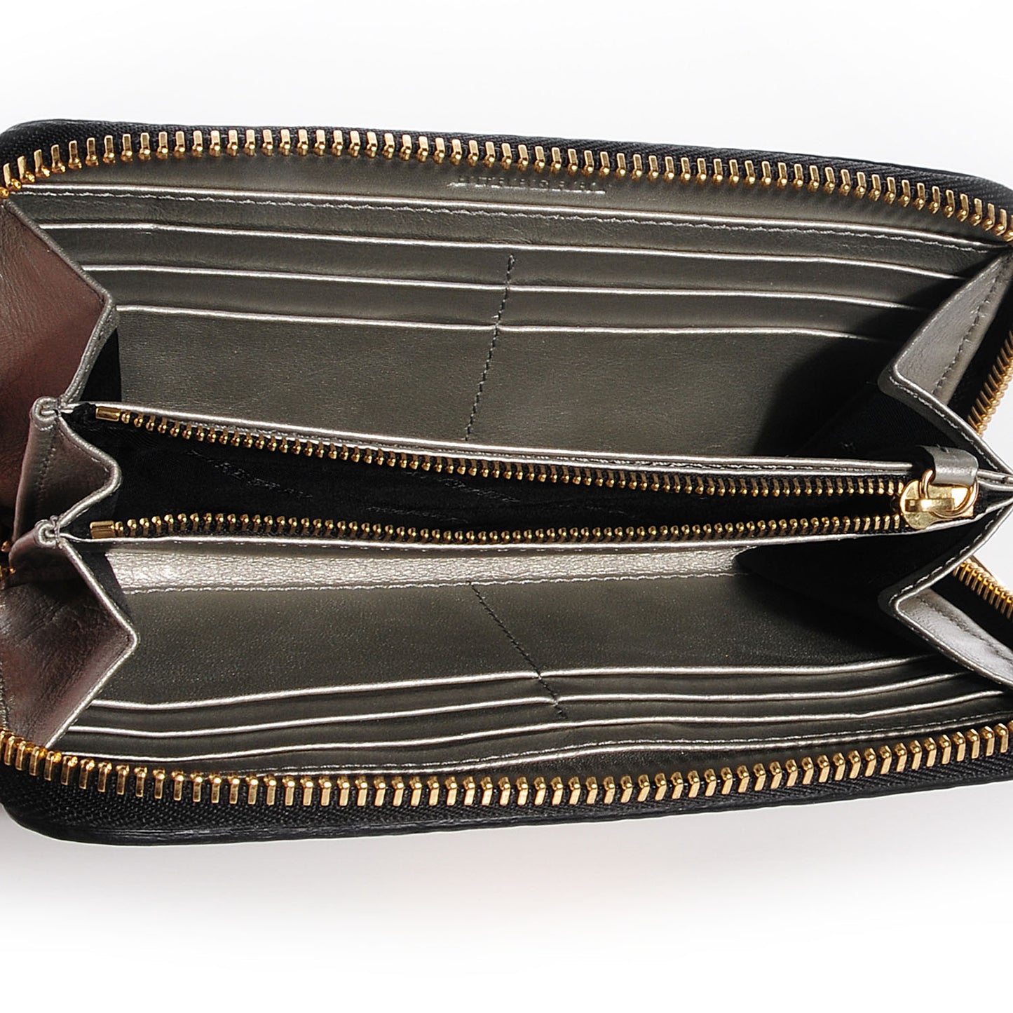Signature Grain Leather Zip Around Wallet Silver