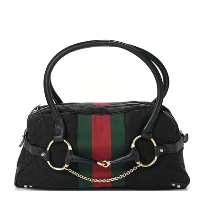 Gucci Monogram Web Large Horsebit Satchel Chain Black 1 of 9