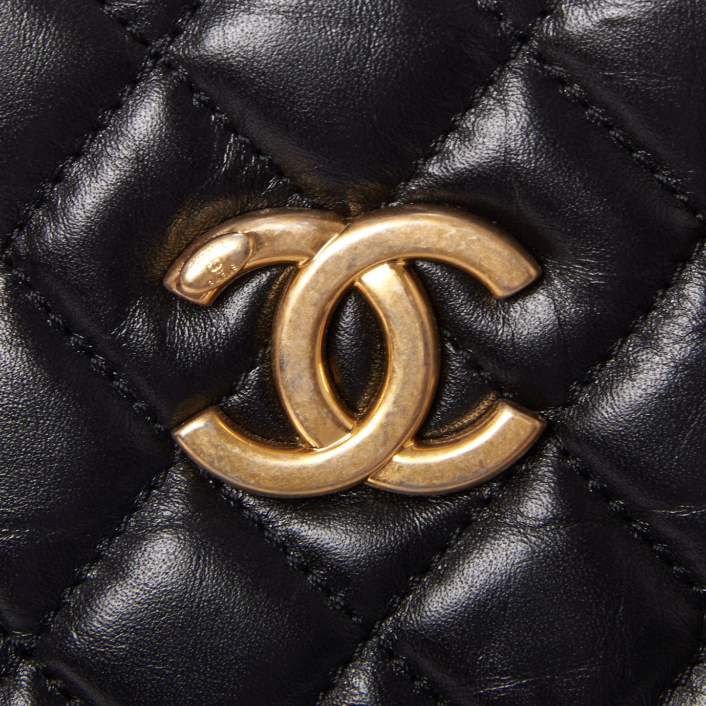 Aged Calfskin Quilted Coco Handle Shopping Tote Black