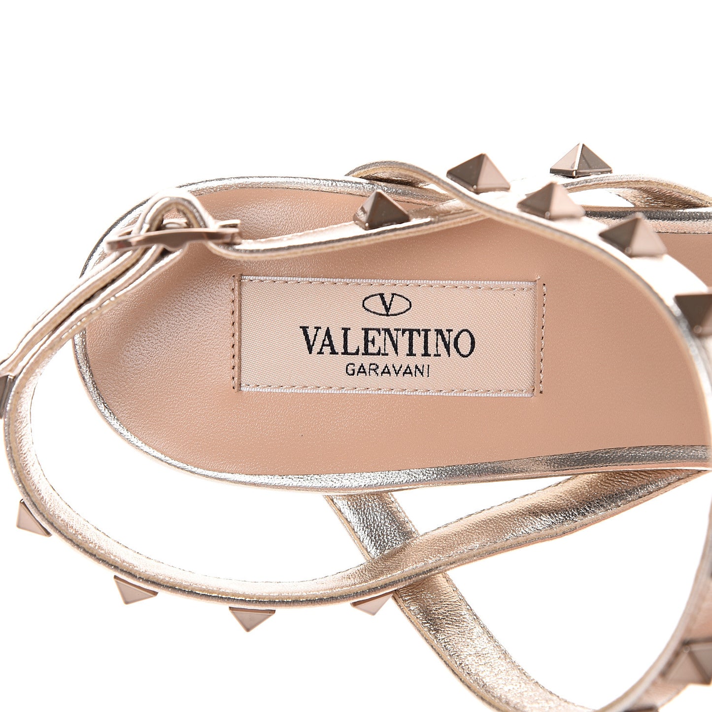 Metallic Nappa Rockstud T-Strap Slingback 85mm Sandals 39 Skin
