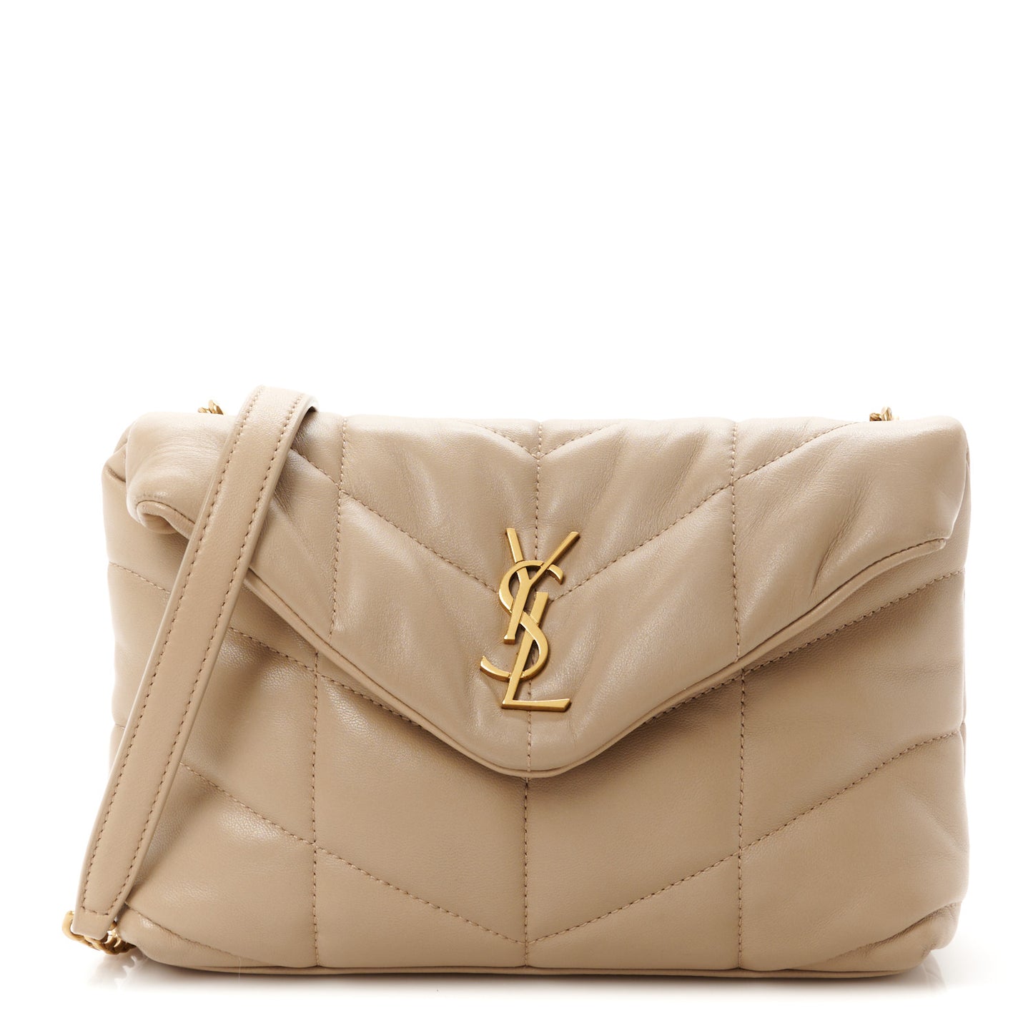 Lambskin Quilted Toy Loulou Puffer Monogram Chain Satchel Nude Powder
