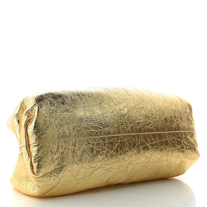 Bottega Veneta Metallic Crinkled Lambskin The Pouch Oversized Clutch Oro 4 of 8