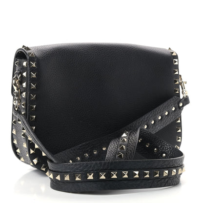 Valentino Garavani Pebbled Calfskin Medium Rockstud Flap Saddle Bag Black 3 of 9