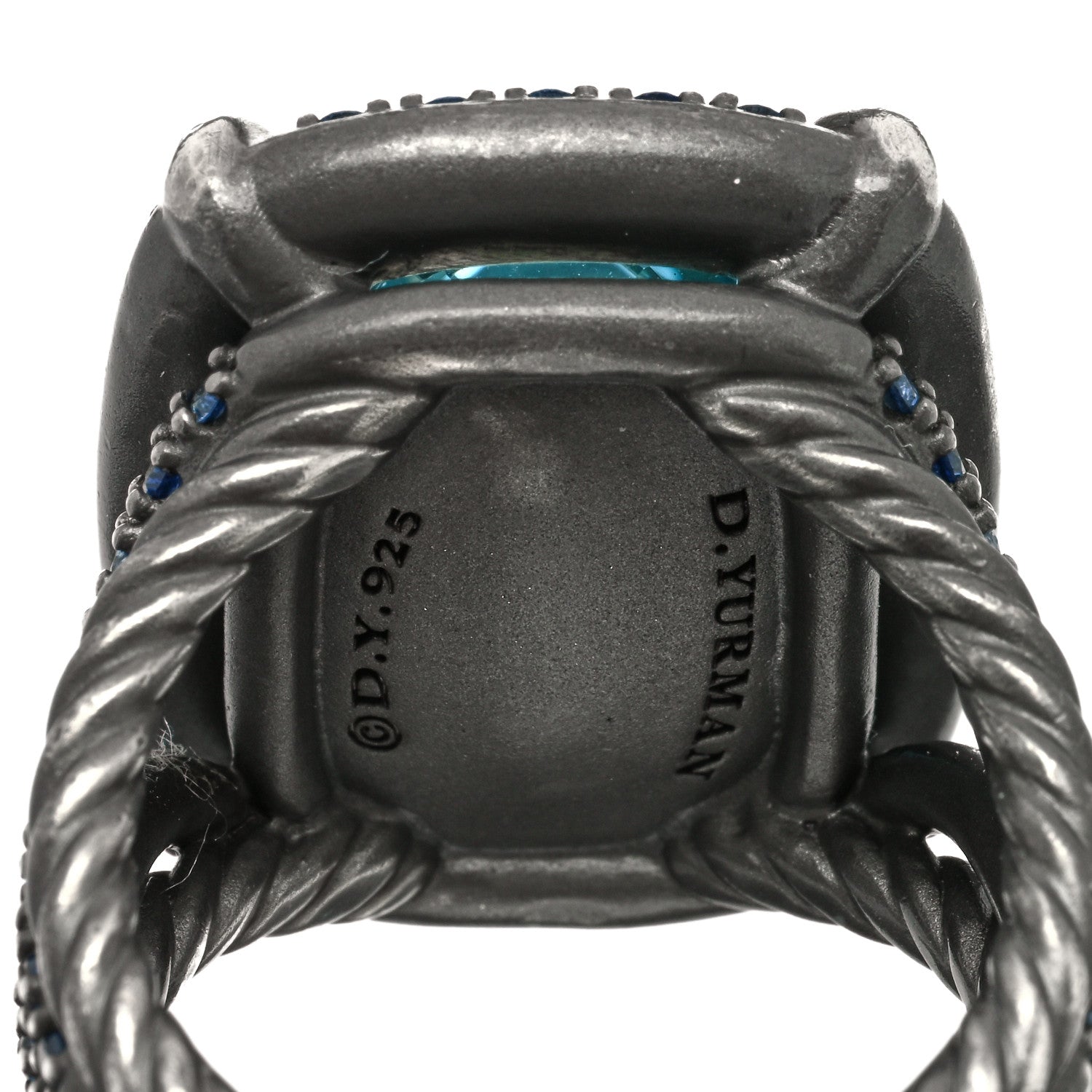 David Yurman Darkened Sterling Silver Blue Topaz Sapphire 20mm Chatelaine Ring 54 7 4 of 4