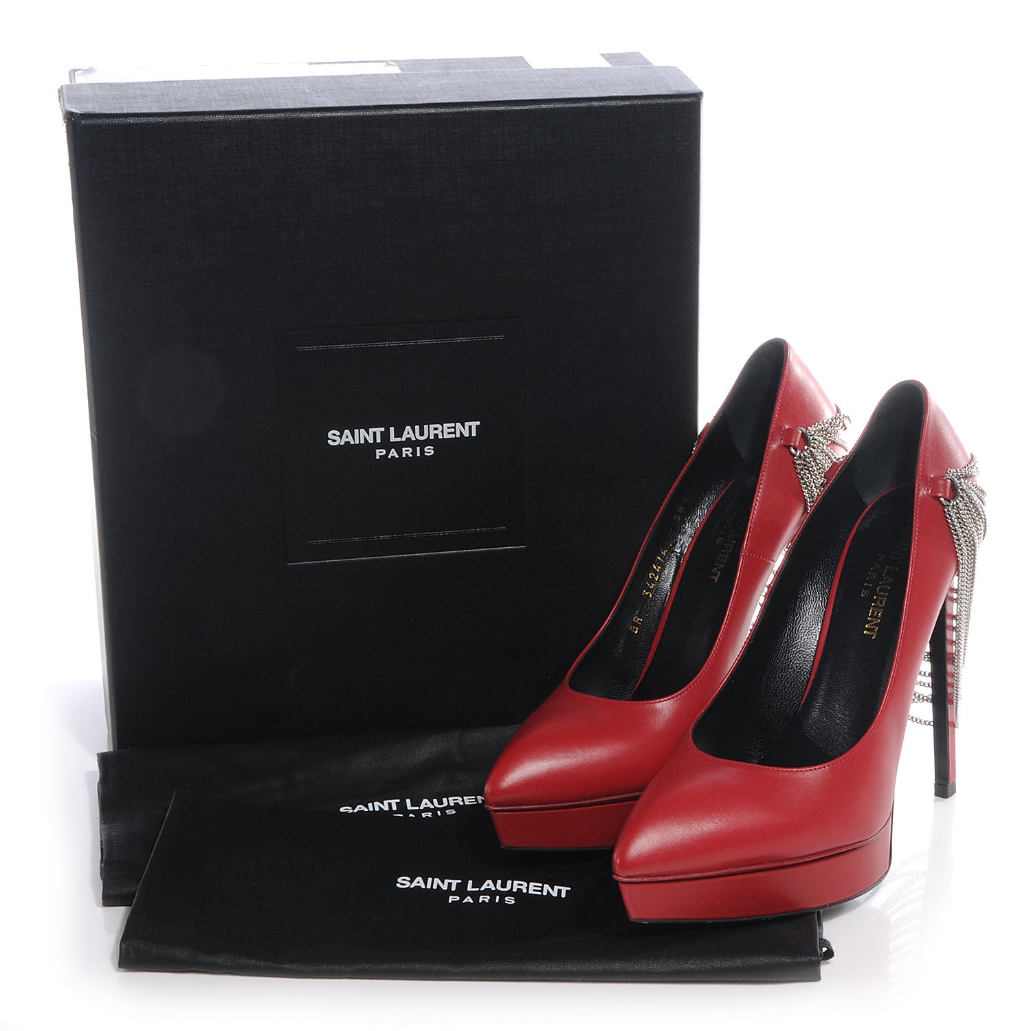 Saint Laurent Leather Janis Chain Heel Pointed Pump 38.5 Red 7 of 9