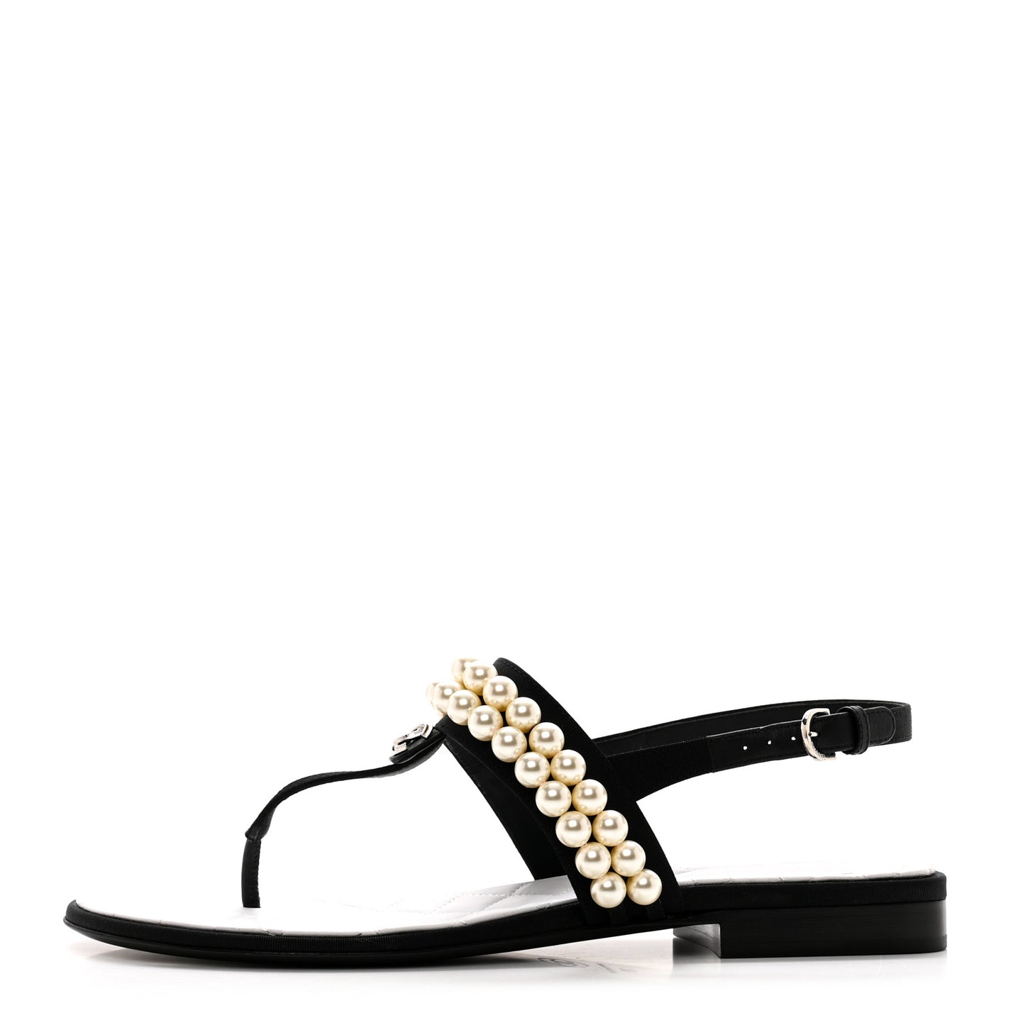 Grosgrain Pearl CC Sandals 39 Black