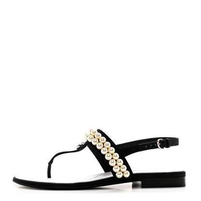 Chanel Grosgrain Pearl CC Sandals 39 Black 1 of 9