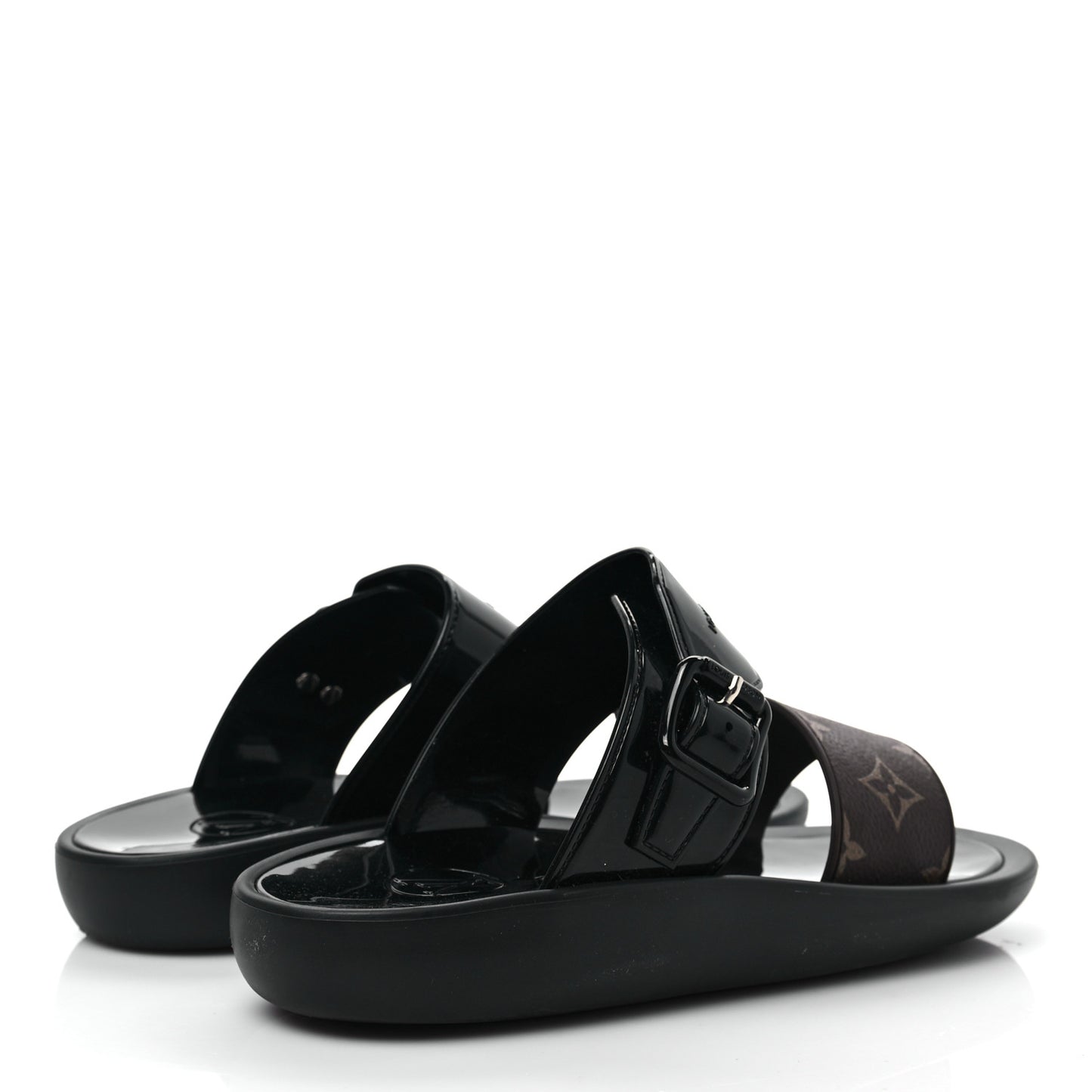 Monogram Sunbath Flat Mule Sandals 37 Black