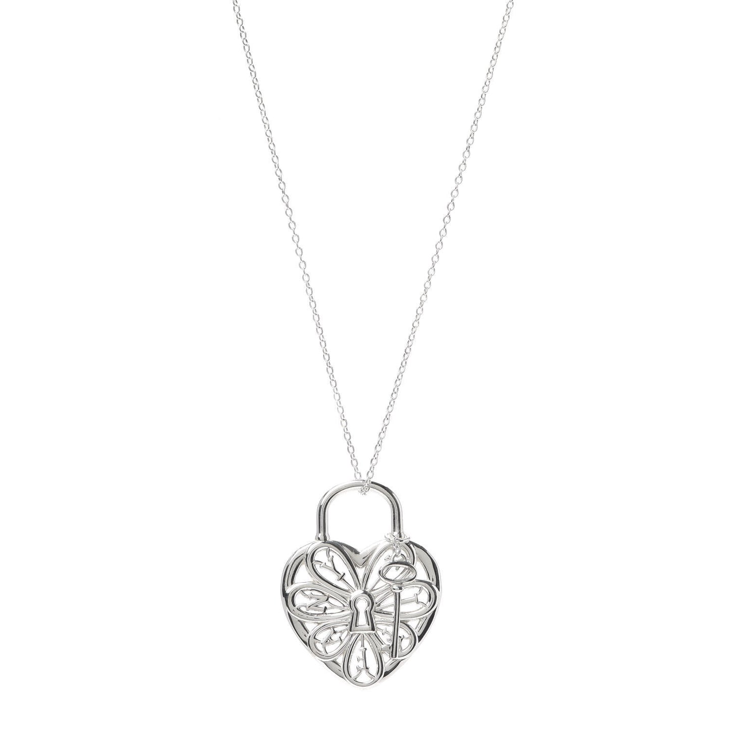 Sterling Silver Filigree Heart Key Pendant Necklace