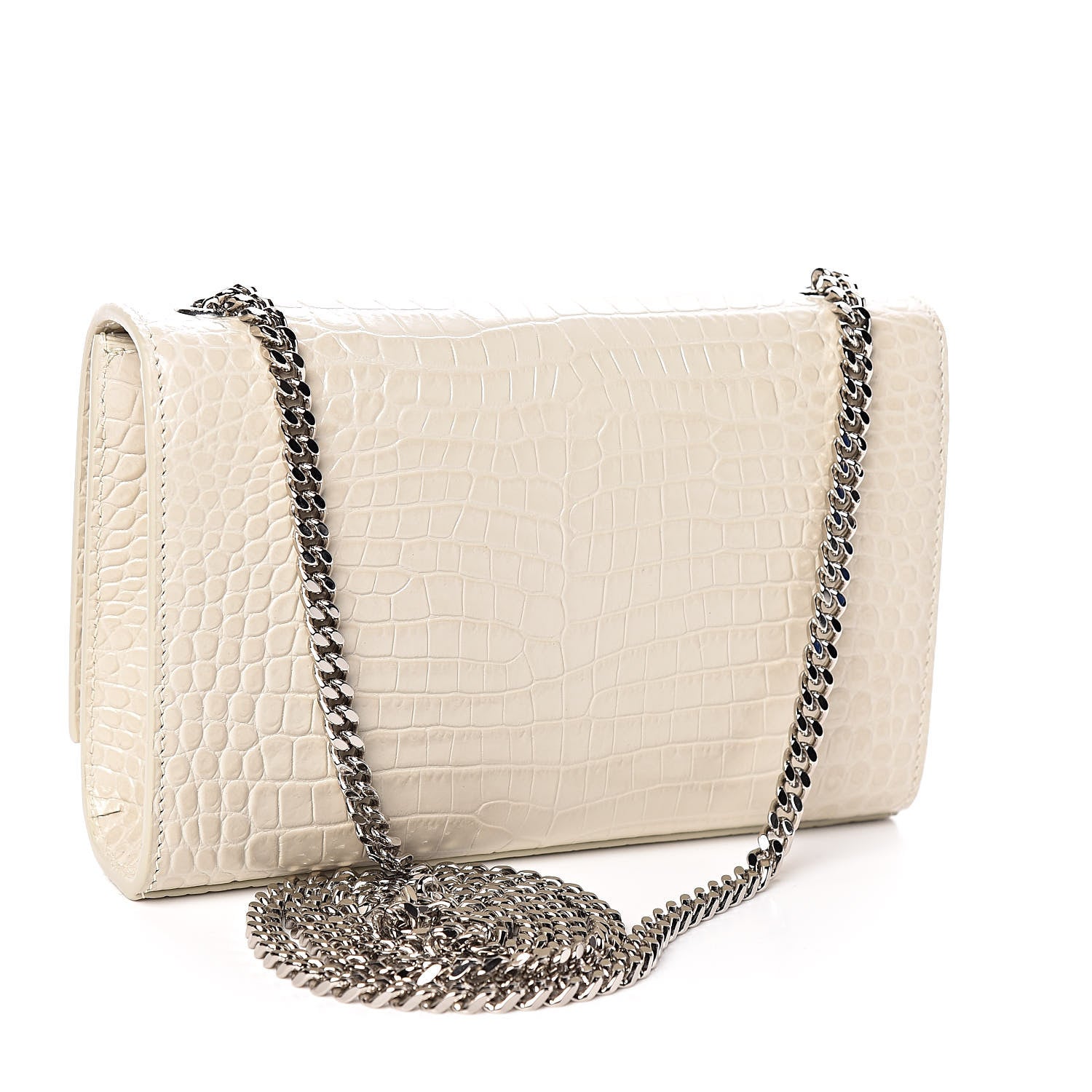 Saint Laurent Croc Calfskin Embossed Small Classic Monogram Kate Tassel Satchel Mouse Grey 3 of 9
