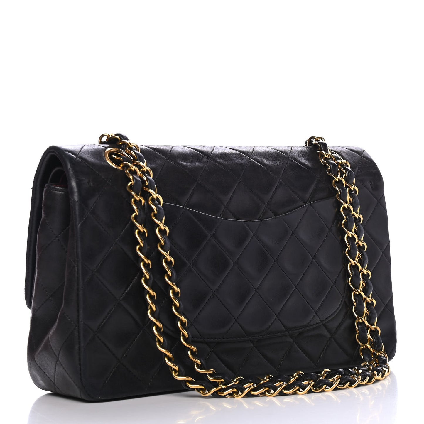 Lambskin Quilted Medium Double Flap Black
