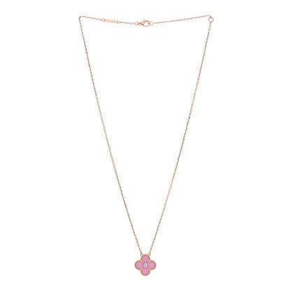 Van Cleef & Arpels 18K Rose Gold Diamond Pink Porcelain Vintage Alhambra Pendant Necklace 3 of 6
