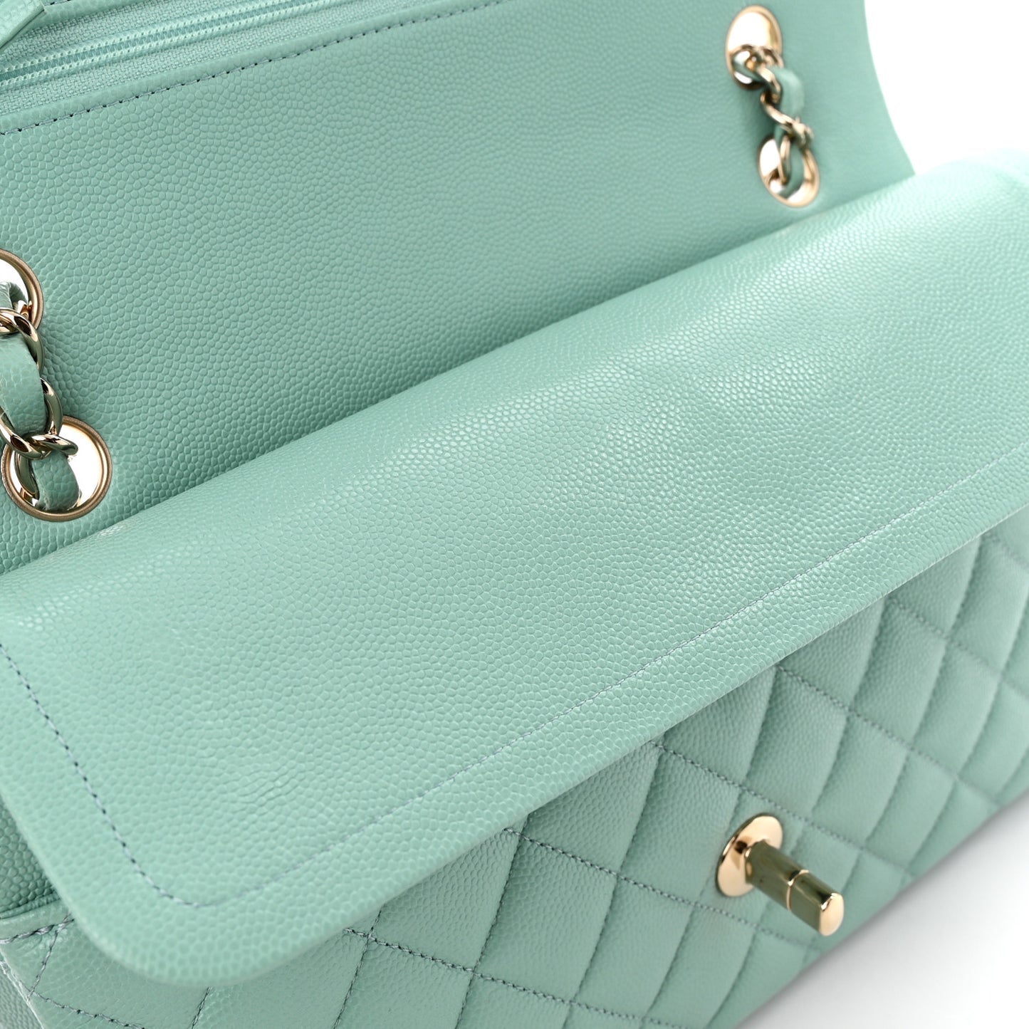 Caviar Quilted Medium Double Flap Light Blue