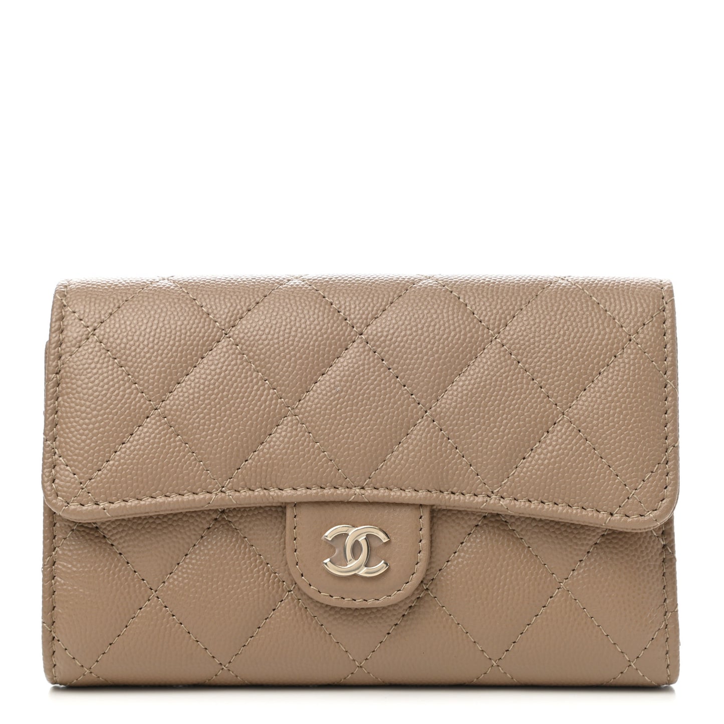 Caviar Quilted Medium Flap Wallet Beige