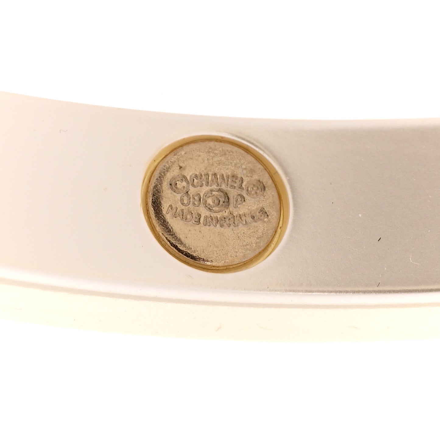Resin Crystal CC Bangle Bracelet White