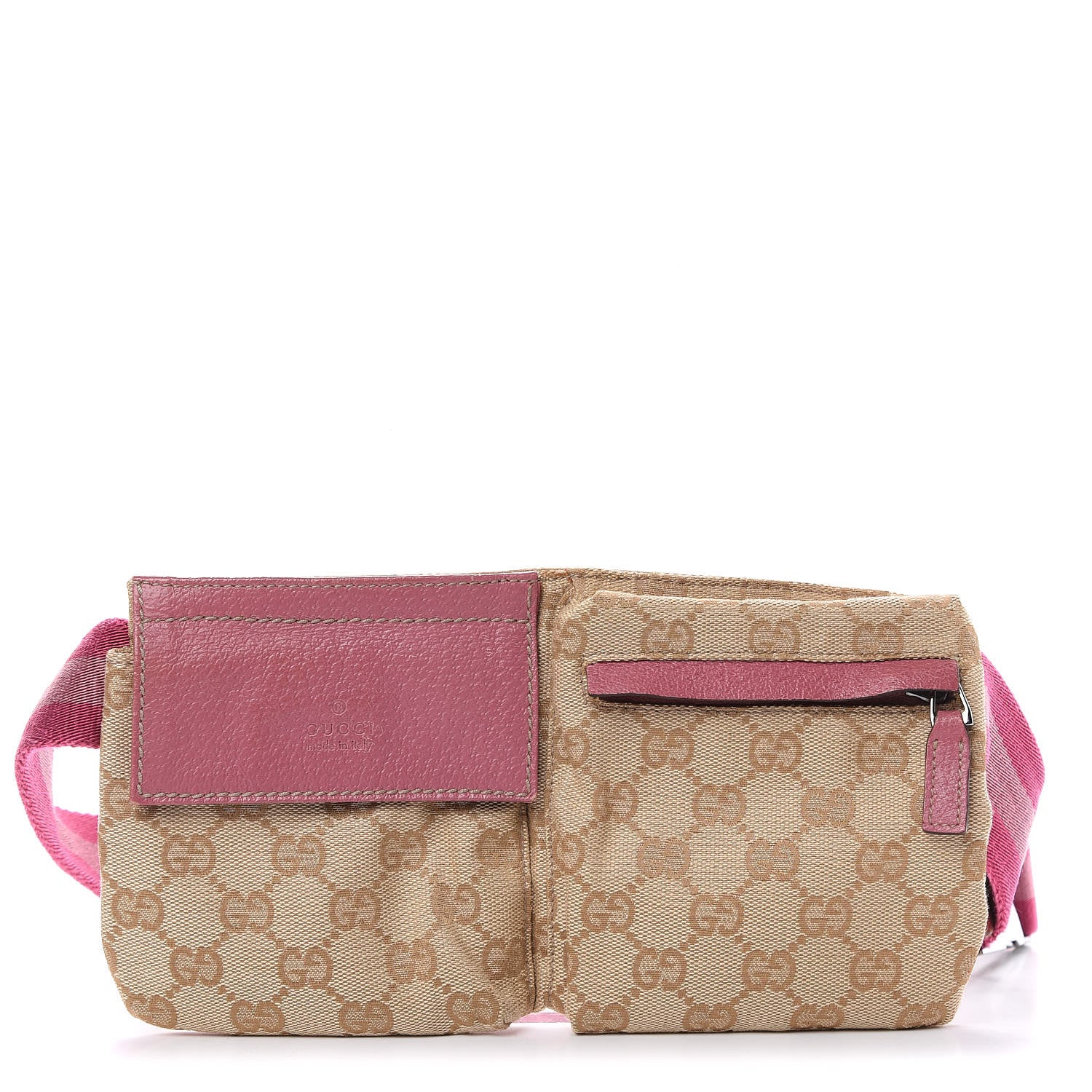 Gucci GG Monogram Web Double Pocket Belt Bag Pink 1 of 8