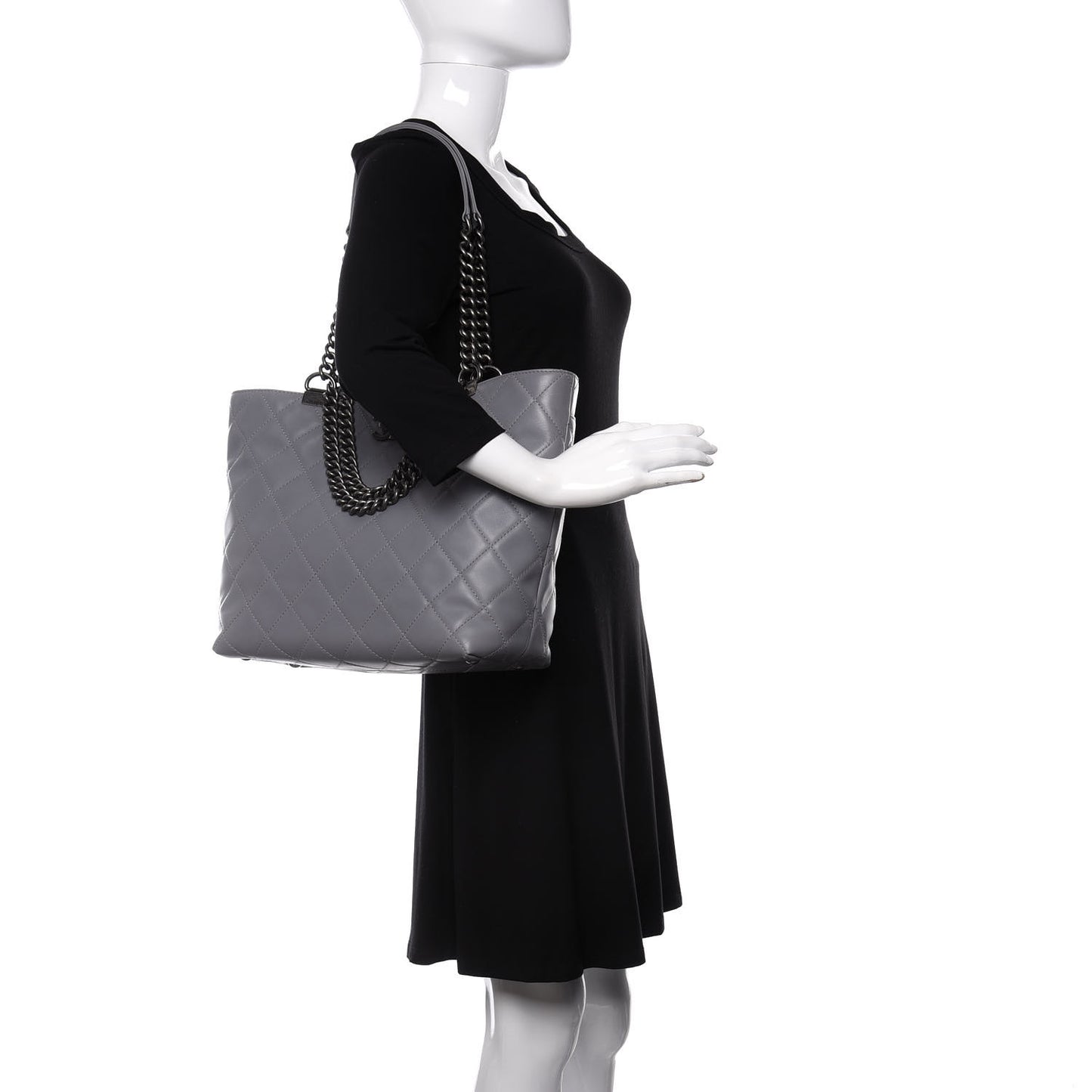 Lambskin Quilted Shopping Tote Grey