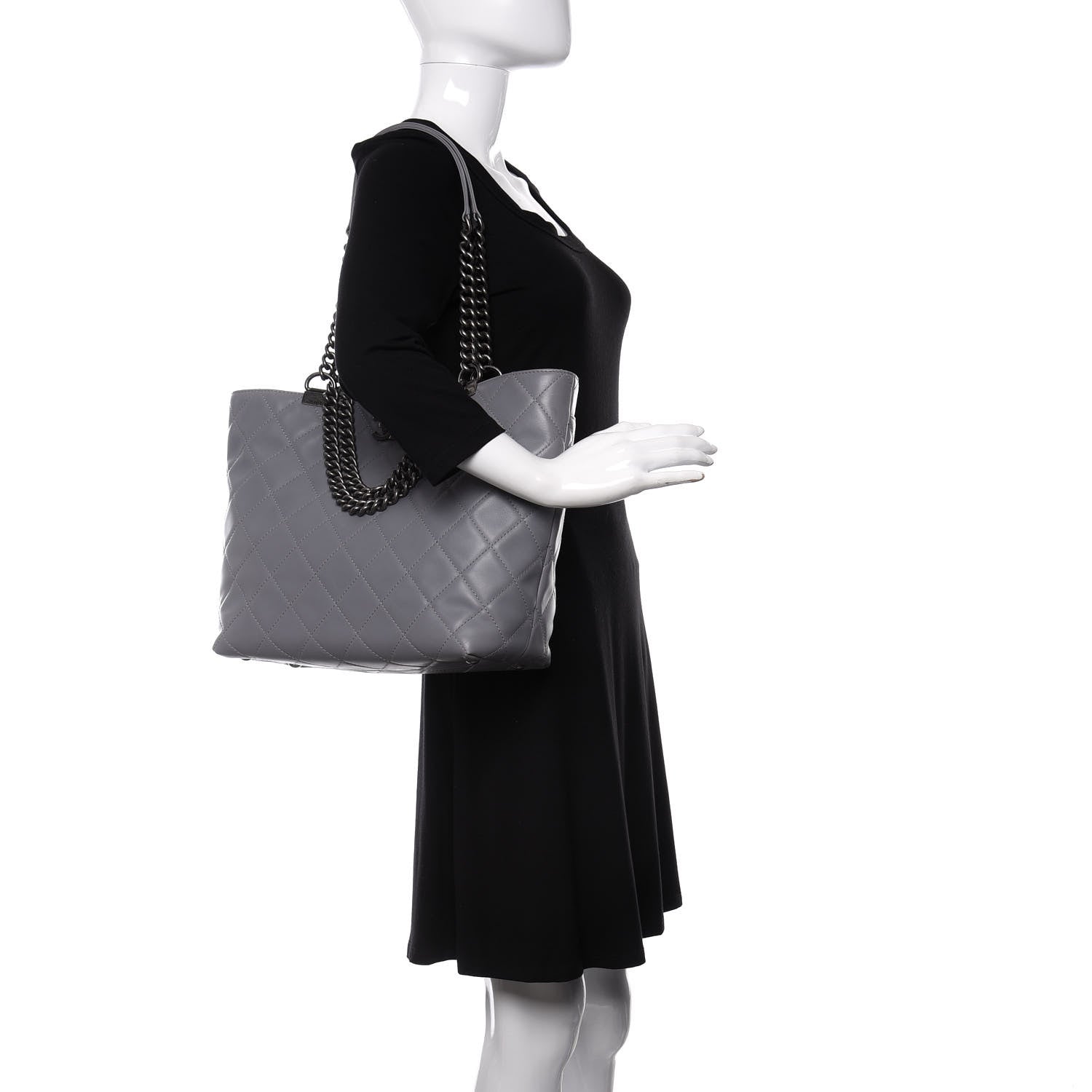 Chanel Lambskin Quilted Shopping Tote Grey 2 of 11