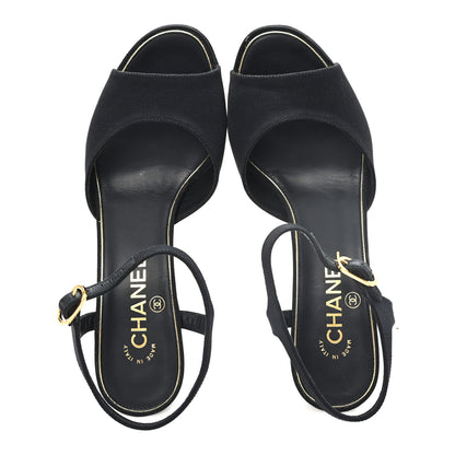 Chanel Grosgrain Pearl CC Wedge Sandals 38 Black 2 of 9