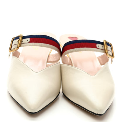 Gucci Malaga Kid Sylvie Web Bamboo Low Heel Mules 41 White 2 of 10