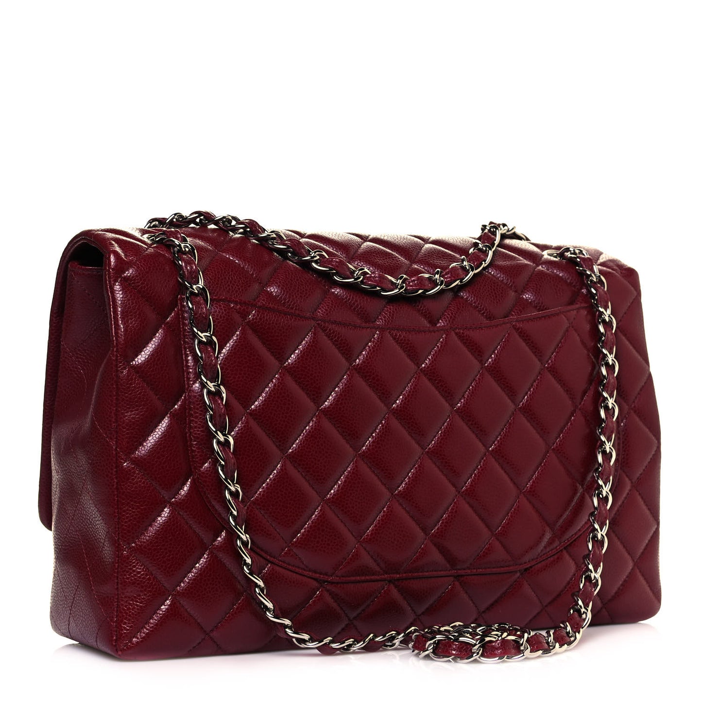 Caviar Quilted Maxi Single Flap Dark Red