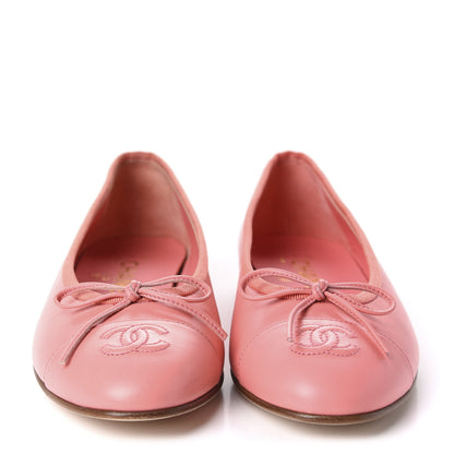 Chanel Lambskin Cap Toe CC Ballerina Flats 37.5 Pink 2 of 11
