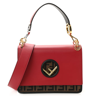 Fendi Vitello Century F is Fendi Bi-Color FF 1974 Embossed Kan I Shoulder Bag Fragola Maya Black 1 of 8