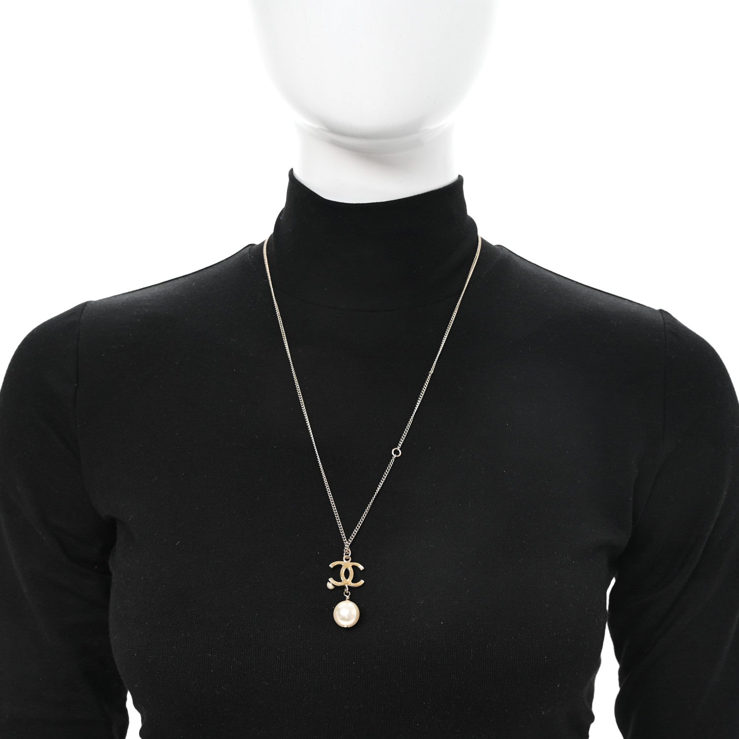 Chanel Metal Glitter Resin Pearl CC Drop Necklace Gold 2 of 4