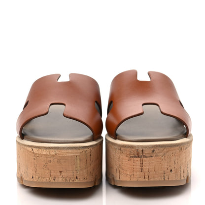 Hermes Calfskin Cork Eze 30 Sandals 38 Marron Glaise 2 of 9
