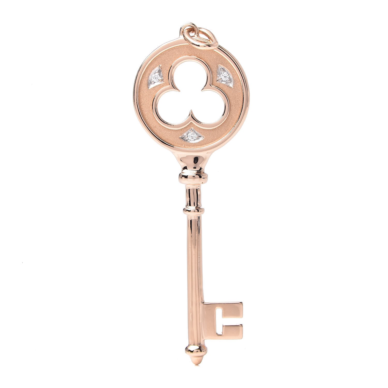 Tiffany 18K Rose Gold Diamond Clover Key Pendant 1 of 3