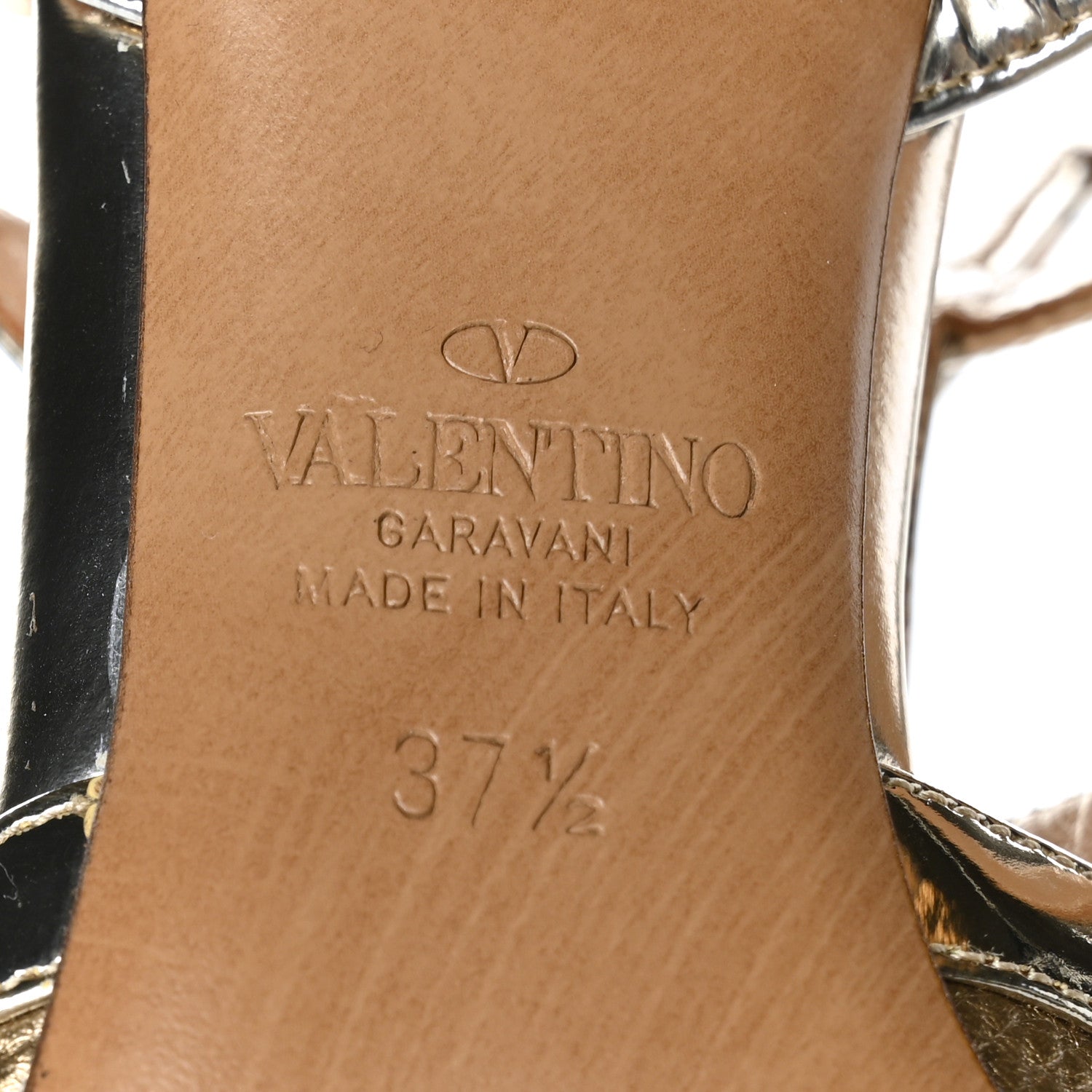 Valentino Garavani Metallic Pebbled Calfskin Patent Rockstud Ankle Strap 65mm Pumps 37.5 Sasso 7 of 7