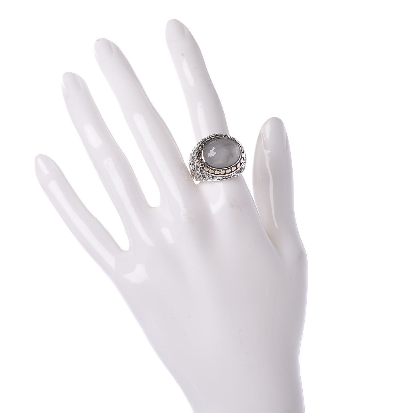 Sterling Silver 18K Yellow Gold Quartz Dot Naga Ring 54 7