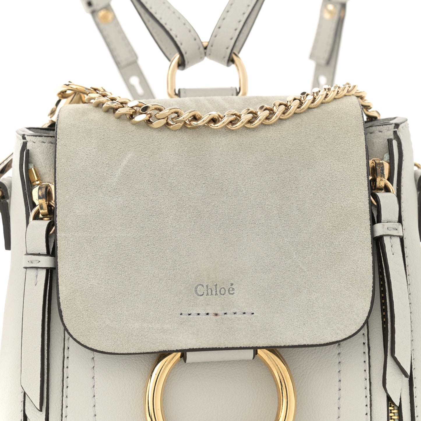 Suede Calfskin Mini Faye Backpack Airy Grey