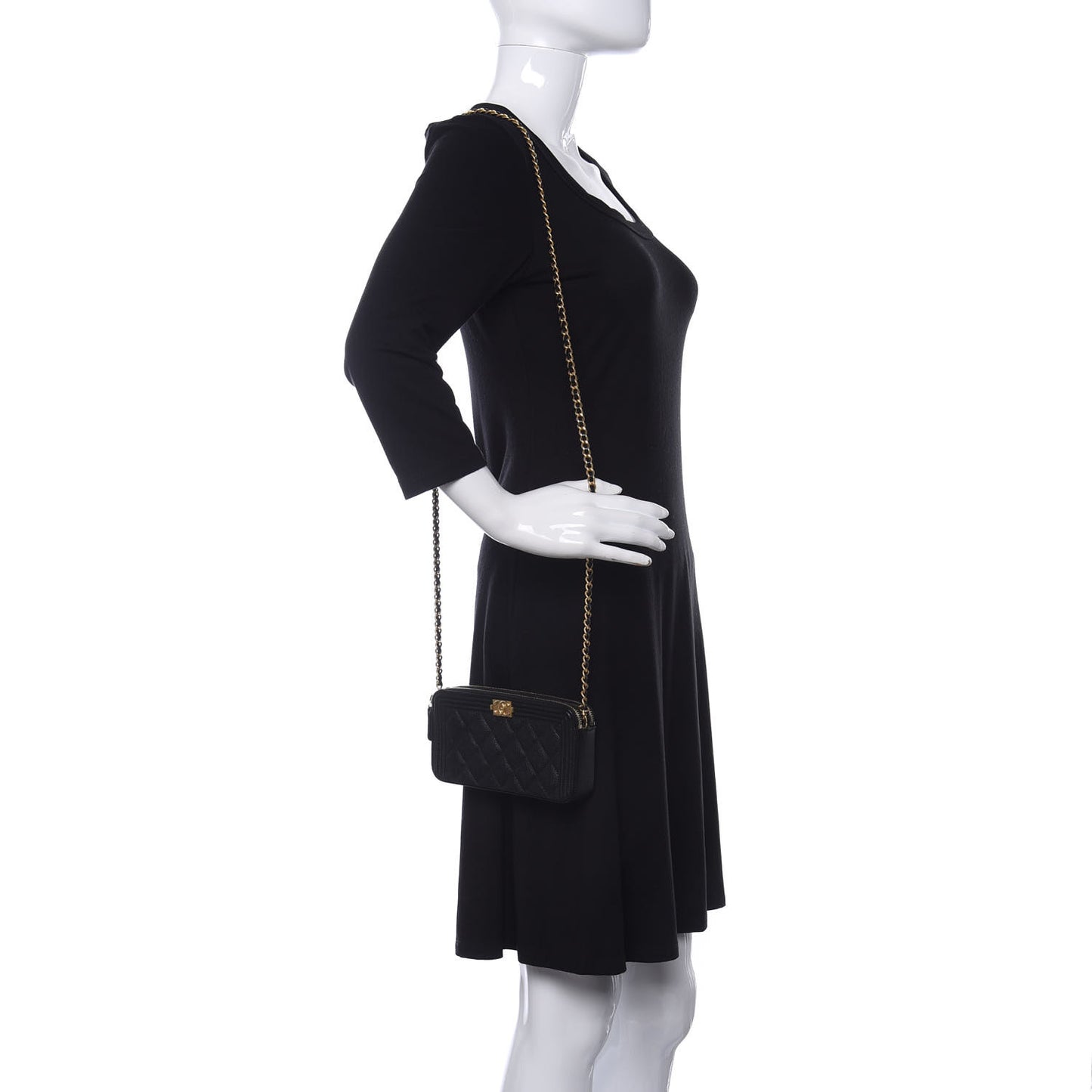 Caviar Quilted Small Boy Clutch With Chain Black