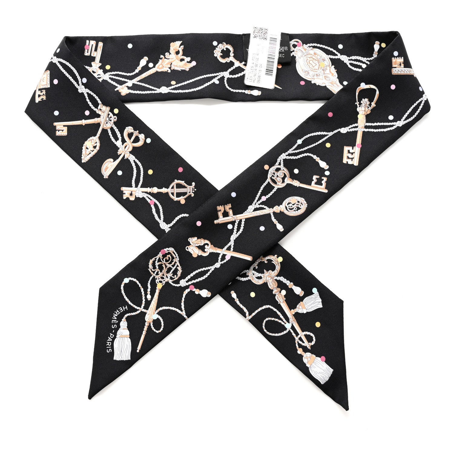 Hermes Silk Les Cles A Pois Twilly Black Beige Rose Multicolor 1 of 4